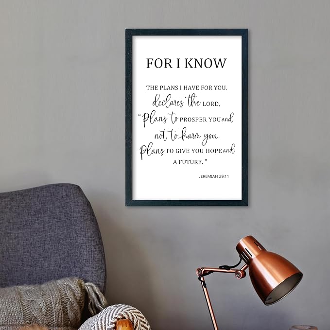 LuZhiQiang Jeremiah 29 11 Wall Art 16"×11" For I Know The Plans I Have for You Sign Wood Framed Wall Decor Hanging (Black)