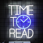 Time To Read Neon Sign Read Books Neon Light White Letter LED Signs Blue Clock Neon Read Light Up Sign for Bedroom Classroom Library Reading Corner Bookstore Decor