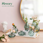 Glass Bud Vases Set of 12, Hewory Cute Green Small Vases Handmade, Mini Glass Flower Vase for Floral Arrangement, Tiny Centerpiece for Home Office Wedding Party Events Table Decor (Not Include Flower)