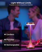 EZVALO Rechargeable Table Lamp, Cordless Portable 6000mAh Battery Operated Lamp,3 Color & RGB Color Changing Stepless Dimming Waterproof Table Light for Dinner/Patio/Restaurant/Bar/Bedroom(1 Pack)