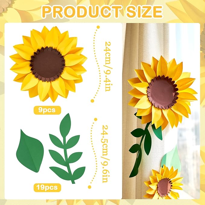 Paper Flowers Decorations for Wall, 3D Sunflower Party Decorations, Nursery Room Decor, Handmade Artificial Paper Flowers, Baby Showers Birthday Home Summer Party