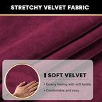 PrinceDeco Stretch Couch Cushion Covers Fitted Individual Seat Couch Slipcover Sets Velvet Fabric Soft Slip Cover for Chair Sofa Cushion Furniture Protector(Each Width Up to 29.5",Burgundy)