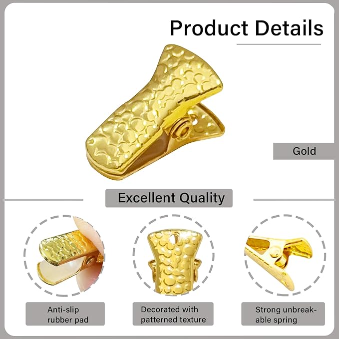 35 Pack Mini Metal Alligator Clips for Crafts Non-Slip Silicone-Coated Retro DIY Badge Small Clips (Gold)