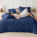 JOLLYVOGUE Twin Comforter Set, Ultra-Soft Bed in a Bag Twin Size 5 Pieces, Oeko-TEX Certified Bedding Set with Down Alternative Comforter, Sheets, Pillowcases & Shams, Navy