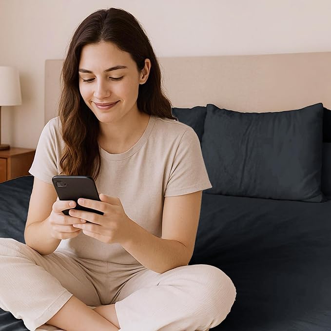 Tencel Sheets 4 Piece Queen Size - 100% Eucalyptus Lyocell Queen Sheets Set - Soft, Cooling & Breathable for Hot Sleepers - 16” Deep Pockets Hotel Quality Bedding Set - Black