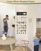 Bikoney Picture Frames Collage Wall Decor Photo Hanging Display Picture Board Wood Rustic Frames for Home Dorm Room Decor with Blackboard and 30 Clips Vintage Black