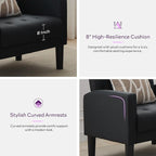 TYBOATLE Leather Chairs Set of 2 Comfy Living Room Chair Black Leather Tufted Mid Century Modern Accent Chair, Small Cozy Reading Arm Chair for Office, Bedroom