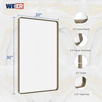 WEER 20x30 Inch Bronze Bathroom Mirror for Vanity, Brushed Bronze Metal Frame Mirror for Wall, Rounded Rectangle Bronze Frame Mirror with Tempered Glass, Anti-Rust (Horizontal/Vertical)