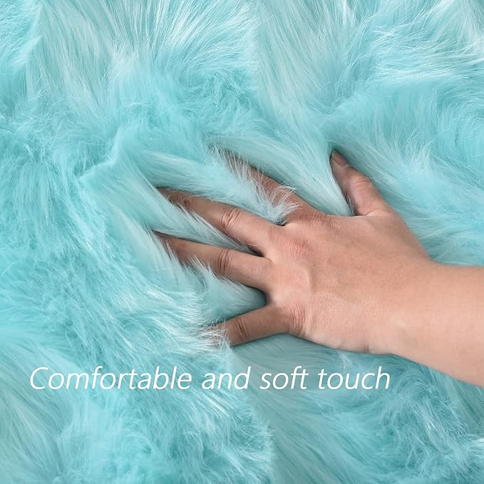 Latepis Light Blue Area 8x10 Faux Sheepskin Fur Rug Teal Rugs for Living Room Bedroom Throw Fuzzy Rug Shaggy Rugs Cute Luxury Home Decor