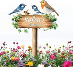 Personalized Colorful Bird Metal Sign with Stake,Custom Gardener Last Name Signs Outdoor Decorate,Customized Garden Accessories Decor for Mother,Birds on the Branch Plaques for Patio Lawn Porch Yard