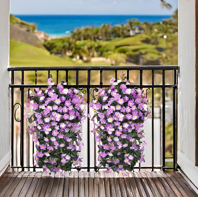 Artificial Fake Hanging Flowers Plants for Outdoor Outside Fall Decor, 2 PCS Faux Silk Daisy Mums Vines UV Resistant Realistic for Home Porch Balcony Planter Decoration (Light Fuchsia and Fuchsia)