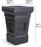 Step2 Atherton Square Planter, Large Planters for Outdoor Plants, Gardening and Flower Pot for Patio or Porch, Efficient Drainage, Durable Plastic, Onyx Black