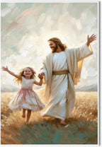 XWNLTEPK Dancing Day Christian Painting Jesus With Girl Christian Wall Art Bible Jesus Dancing With Little Girl Print Canvas Wall Art Poster