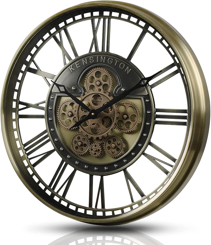 CLXEAST 21 Inch Large Moving Gears Wall Clock for Modern Farmhouse Living Room Decor, Brass Gold Roman Numerals Wall Clock Battery Operated,Reloj De Pared para Sala