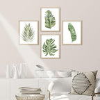 SIGNWIN Framed Banana Palm Monstera Leaf Wall Art, Set of 4 Green Pastel Wall Decor Prints, Nature Wilderness Wall Décor for Living Room, Bedroom - 8"x10" Natural