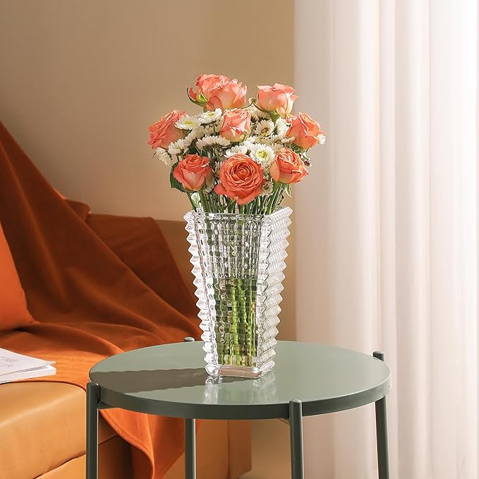 MCMCNCUIU Crystal Vase, Large Crystal Vases for Flowers, Clear Large Flower Vase, Modern Glass Vases for Living Room, Bedroom, Kitchen, Dining Table, Mantle, Wedding, 9 Inches