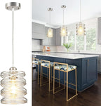 Brushed Nickel Pendant Light for Kitchen Island Spiral Iron Pendant Light Fixtures with Seeded Glass Shade, Adjustable Height Hanging Pendant Lighting for Dining Room Hallway Kitchen Foyer