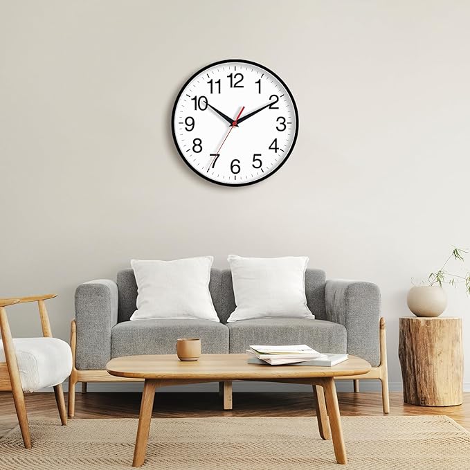 18 Inch Wall Clock, Modern Battery Operated Wall Clocks, Silent Non Ticking Large Analog Clock for Living Room, Office, Home, Bedroom, Kitchen, Bathroom(Black)