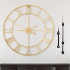 LEIKE Large Modern Wall Clocks,18" Gold Metal,Rustic,Round,Silent Non Ticking,Battery Operated Roman Numerals Clock for Living Room/Bedroom/Kitchen Wall Decor-(Gold, 47cm)