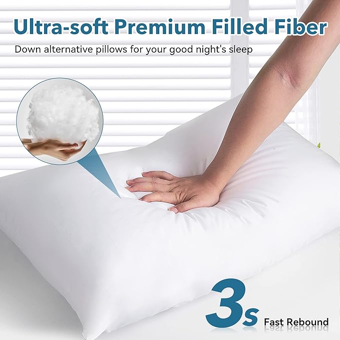 SILUI Extra Flat Thin Soft Pillows Queen Size Set of 2 Pack Bed Pillow Down Alternative Fill for Side Back Stomach Sleepers, White, 20x30 Inches