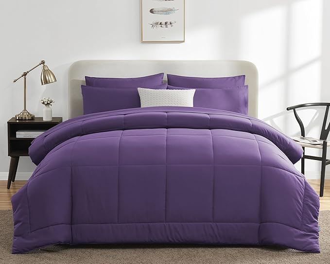 CozyLux Full Size Comforter Sets Purple, 7 Pieces Bed in a Bag, Purple Comforter Full Size, All Season Bedding Sets with Stitch Quilted Comforter, Flat Sheet, Fitted Sheet, Pillowcases