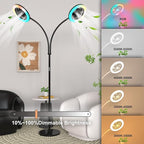 Floor Lamp with Fan Fan Light with RGB 12w/1000lm LED Floor Famp, Stepless Adjustable 3000K-6000K Color and Dimmer, Remote and Button Control, Adjustable Gooseneck Gloor Lamp (Black-2)