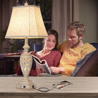 29.5"H Touch Control Traditional Table Lamp Set of 2,Vintage Bedside Lamp Nightstand Lamps with Dual USB Ports,3-Way Dimmable Hollow Out Leafwork White Washed Finish Desk Lamps for Living Room,Bedroom