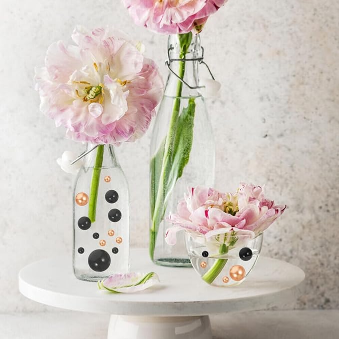 200 PCS Black Orange Vase Fillers, Pearls Bead for Centerpieces Vases, 10/14/20 MM No Hole Beads, Fake Pearls for Wedding Birthday Anniversary Theme Party Table Centerpieces Decor