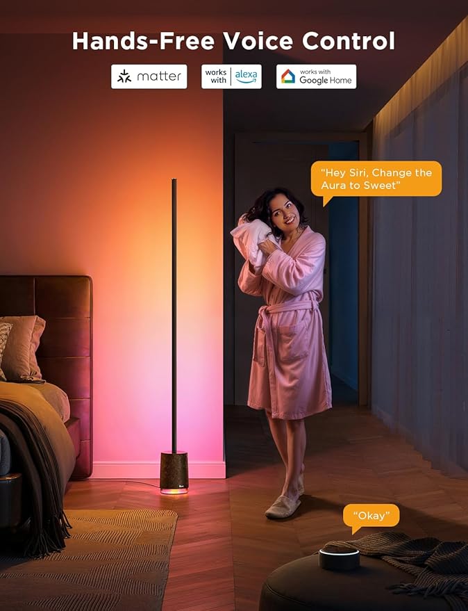 Govee Floor Lamp Pro, RGBICWW LED Lamp with Bluetooth Speaker and White Noise, 2100 Lumens Standing Lamp, Works with Matter, 16 Million Colors, Music Sync, Floor Lamp for Bedroom, Living Room