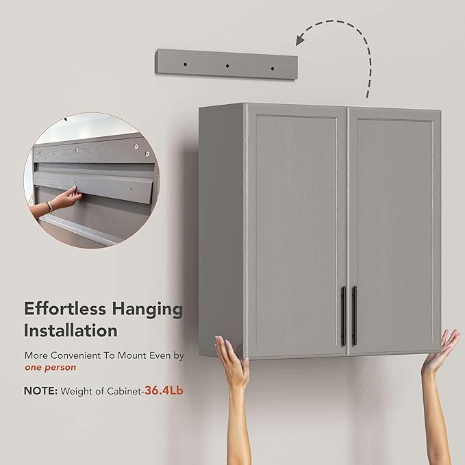 FIMELLO 30" Laundry Room Cabinets Wall Mounted, Ashen Gray