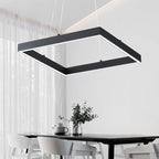 Modern Led Pendant Light Square Led Chandelier 1 Ring Acrylic Pendant Lighting Fixture for Bedroom Living Room Dining Room Kitchen Island 25W 6000K Not-dimmable 15.7L*15.7" W (Black)