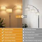 36W LED Arc Floor Lamp with 3 Fabric Shades, 3000LM Super Bright Standing Lamp with Remote Control & Touch, Stepless Dimming, Individual Light Control for Living Room, Bedroom