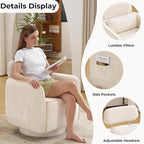 Modern 360°Swivel Accent Chair Set of 2 with Adjustable Headrest, Round Swivel Barrel Chairs with Lumbar Pillow, Vanity Chair for Makeup, Comfy Living Room Armchair for Living Room, Bedroom, Beige