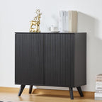 Modern Sideboard Buffet Cabinet Console Table, Accent Storage Cabinet with Fluted Doors for Kitchen Dining Living Room Entryway (Black)