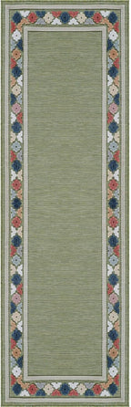 Beverly Rug Outdoor Runner Rug 2x7 Modern Floral Bordered Area Rugs for Indoor and Outdoor Patio Easy to Clean Non Shedding Living Room Porch Garden Washable Outside Carpet (2 x 7 Green)