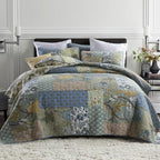 ENASAL Cotton Bedspread Quilt Sets Reversible Bedding Coverlet Sets Comforter, Patchwork Vintage Floral Paisley Farmhouse Pastoral Turquoise Bedspread, Queen Size