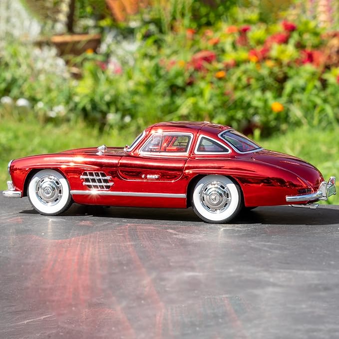 1/24 300SL Diecast Car Model Toy, Collectible 300SL Vintage Car with Sound and Light, Zinc Alloy Pull Back Toy Vehicle for Adult Boys Girls (Red)