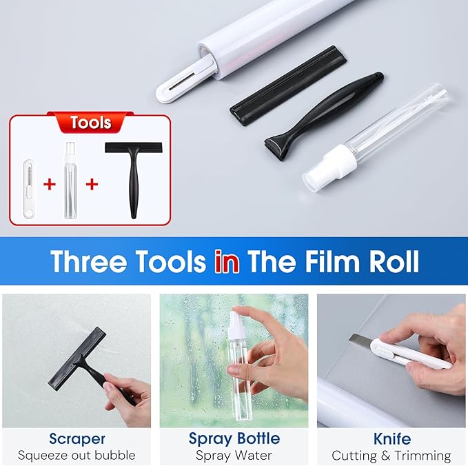 Homein Frosted Glass Window Privacy Film with Tools UV Blocking Privacy Film for Glass Windows, Static Cling No Glue Removable Reusable Anti Glare for Home Day and Night, Pure 23.6x78.7 inch