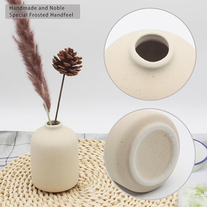 YANLING 6 Pack Small Vase for Flowers Boho Vases for Home Decor, Modern Light Yellow Ceramic Vases for Pampas Grass Simple Shelf Vase, Bud Vases for Wedding Dinner Table Party