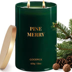 Goodpick Pine Merry Scented Candle, Soy Wax 22oz 120H Long Burning, Festive Pine Forest with Cedar & Juniper, Holiday Home Aromatherapy Candles