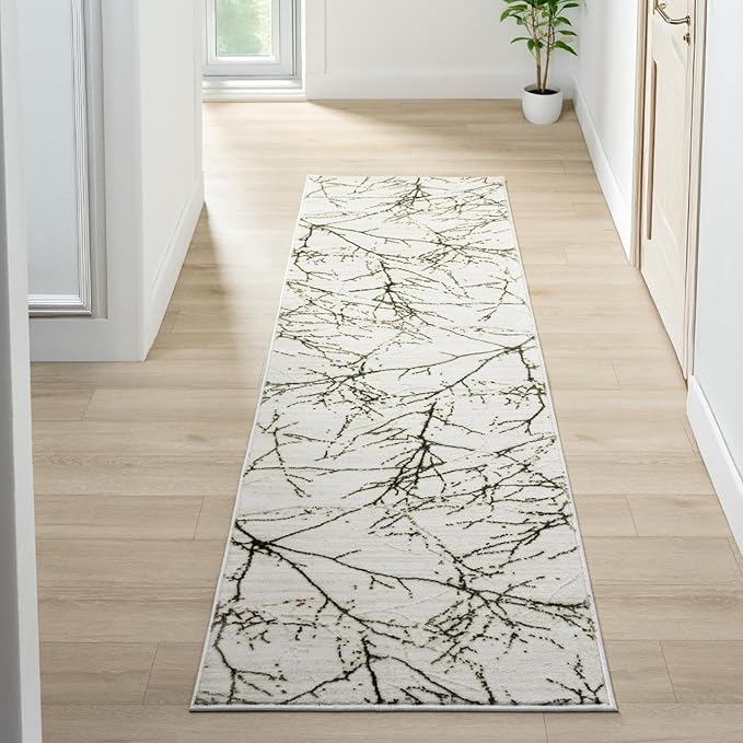 LUXE WEAVERS Modern Abstract Nature Cream Green 2x8 Runner Rug, Non-Shedding Hallway Carpet