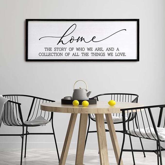Home The Story of Who We Are Sign Farmhouse Family Wall Decor 32x12 Inch Plaque Wood Framed Art for Hanging (Black)