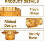 Candlestick Holders Set of 6, Ribbed Glass Taper Candle Holders, Reversible Amber Tealight & Candle Stick Candle Holder Vintage Crystal Tapered Candlestick for Wedding Dinner Party Festival