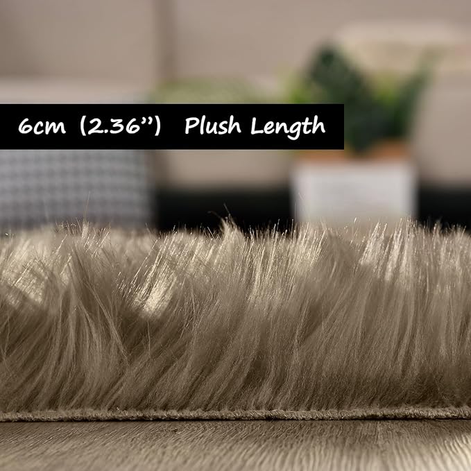 Goolela Round Rug - 4ft Beige Fluffy Shag Washable Faux Fur Plush Shagyy Rug for Living Room & Bedroom