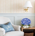 Hollyone Hydrangea Artificial Flowers with Vase Slate Blue Silk Fake Flowers Arrangements Floral Bulk Bouquet in Glass Vase with Faux Water for Home Bathroom Office Table Centerpiece Shelf Decorations