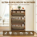 Nicetree Freestanding Ultra Slim Fluted Accent Shoe Storage Cabinet for Entryway - 3 Flip Drawers & 3-Tier Adjustable Shelves, Farmhouse Modern Rustic Shoe Rack for Hallway, Foyer