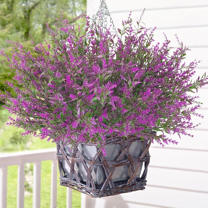 Krissing 80 Bundles Outdoor Lavender Flowers UV Resistant Artificial Flowers for Outdoor Fake Lavender Plastic Purple Plants for Outside Garden Patio Planters Window Box Porch Summer Decor (Fushia)