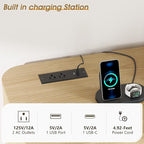 Alohappy Fluted 6 Drawer Dresser with Charging, 57" Wide Wood Dresser TV Stand, Mid Century Modern Long Dressers with Curved Profile Design for Closet (Natural Oak, 17.7" D x 57" W x 31.5" H)