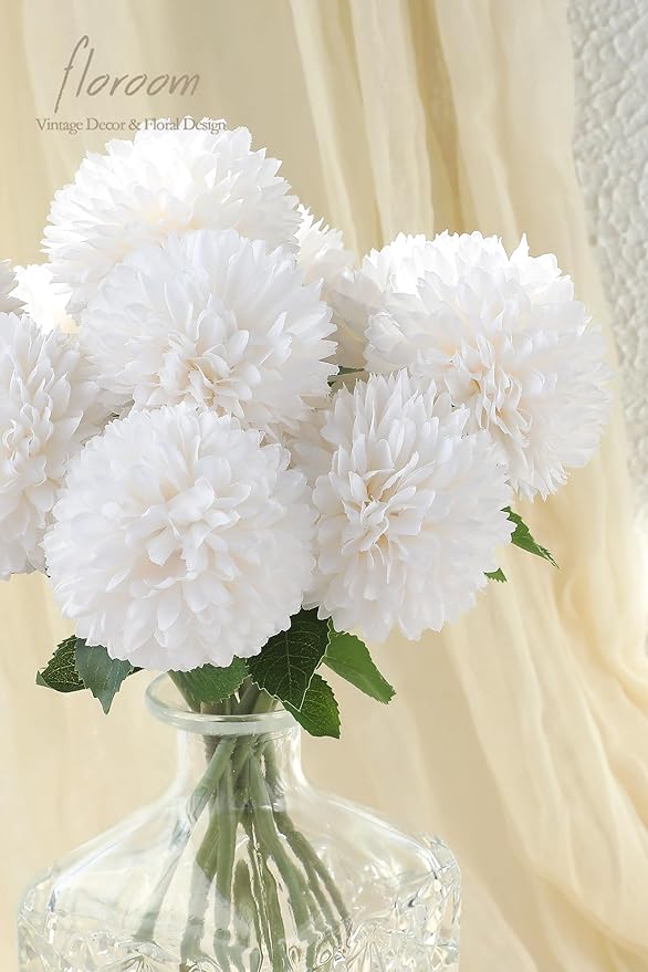 Floroom 12pcs Cream Faux Silk Mums Artificial Flowers Bulk Fake Chrysanthemums with Stems for DIY White Wedding Bouquets Table Centerpieces Floral Arrangements Fillers Home Decorations