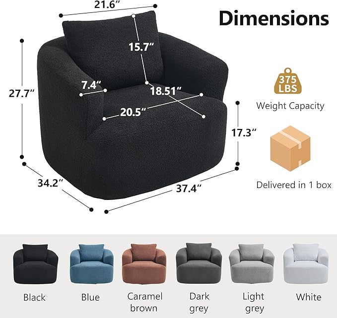 Swivel Accent Chair,360° Rotating Barrel Chair,Teddy Fleece High-Resilience Sponge Single Sofa, Easy Assembly for Living Room, Bedroom, Apartment Black